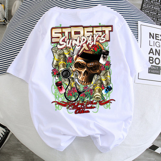 Camiseta Hip-Hop Estilo Hong Kong Suelta Unisex - Manga Corta Cinco Puntos - Image 37
