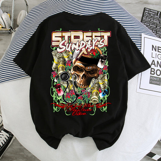 Camiseta Hip-Hop Estilo Hong Kong Suelta Unisex - Manga Corta Cinco Puntos - Image 46