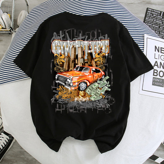 Camiseta Hip-Hop Estilo Hong Kong Suelta Unisex - Manga Corta Cinco Puntos - Image 52