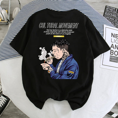 Camiseta Hip-Hop Estilo Hong Kong Suelta Unisex - Manga Corta Cinco Puntos - Image 10