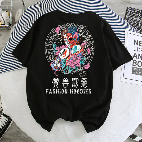Camiseta Hip-Hop Estilo Hong Kong Suelta Unisex - Manga Corta Cinco Puntos