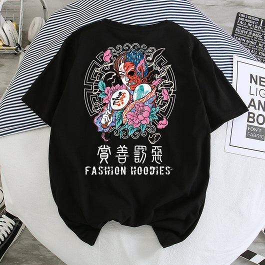 Camiseta Hip-Hop Estilo Hong Kong Suelta Unisex - Manga Corta Cinco Puntos - Image 2