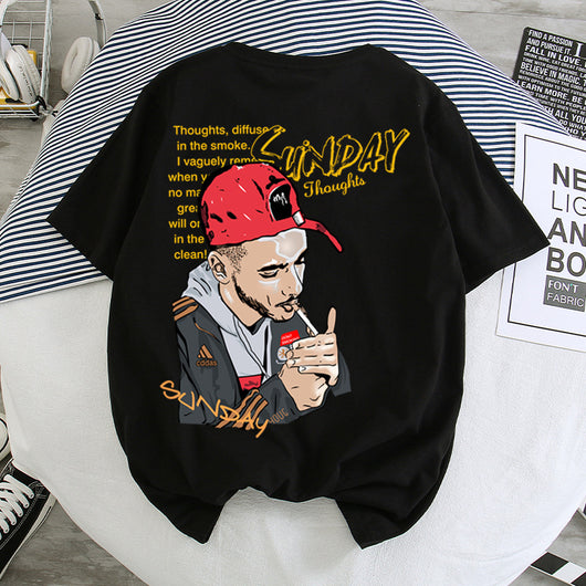 Camiseta Hip-Hop Estilo Hong Kong Suelta Unisex - Manga Corta Cinco Puntos - Image 18