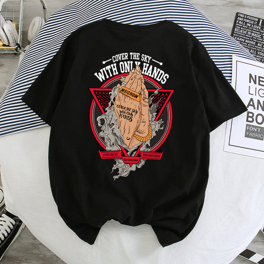 Camiseta Hip-Hop Estilo Hong Kong Suelta Unisex - Manga Corta Cinco Puntos - Image 14