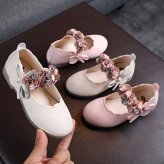 Zapatos de Cuero Floral Coreanos para Niñas - Bailarinas Princesa con Suela Suave y Cristales - Image 3