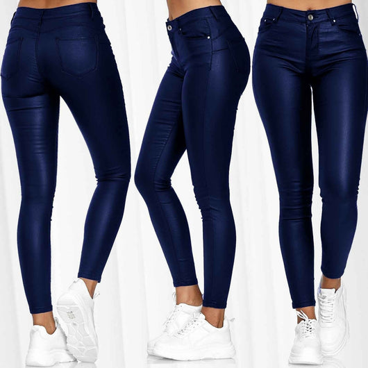 Pantalones Casuales de PU Color Puro - Image 6