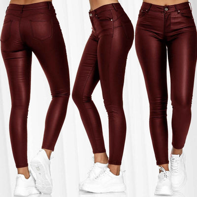 Pantalones Casuales de PU Color Puro - Image 7