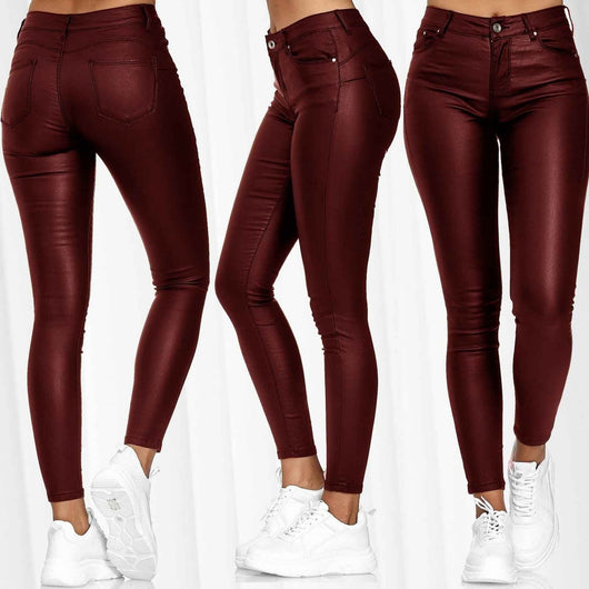 Pantalones Casuales de PU Color Puro - Image 7