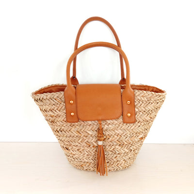 Bolsa Playera Tejida Artesanal con Borla - Diseño Veraniego en Rafia Natural
