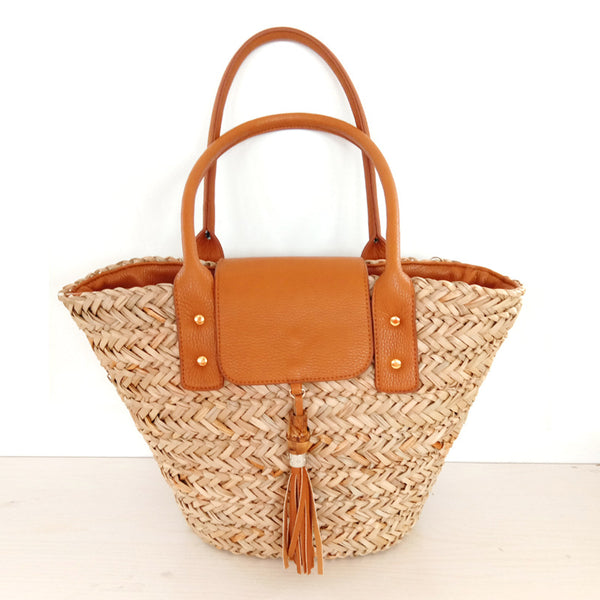 Bolsa Playera Tejida Artesanal con Borla - Diseño Veraniego en Rafia Natural