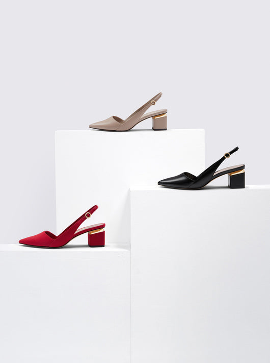 Zapatos Slingback Primavera para Mujer con Tacón Alto y Detalles Metálicos