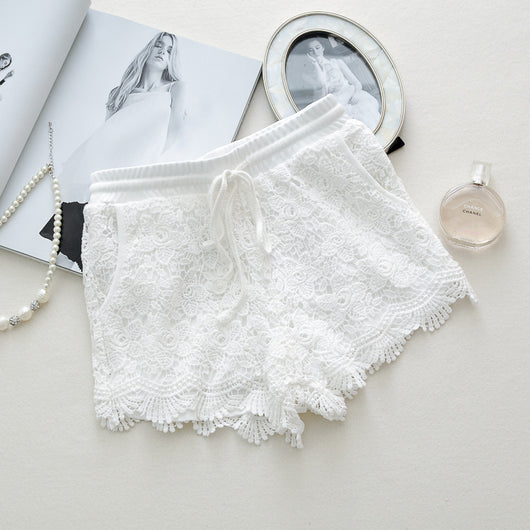 Light beige knitted halter top and fringed skirt swimsuit with sheer floral lace kimono cover-up. - Image 6