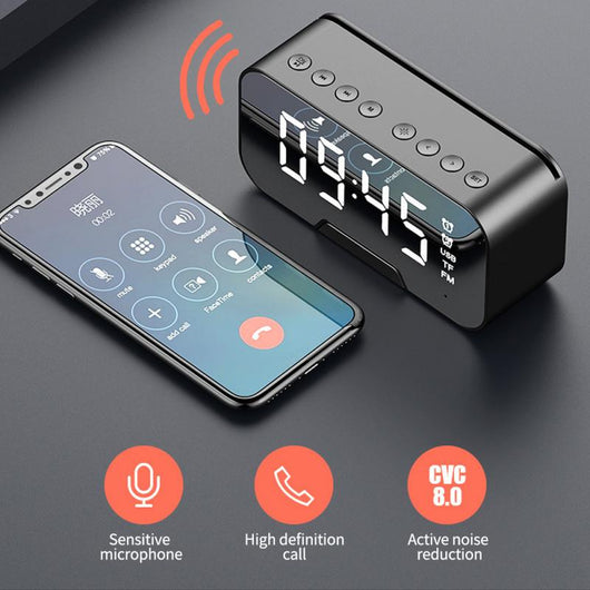 Altavoz Bluetooth Portátil 2 en 1 con Reloj Despertador y Subwoofer - Image 14