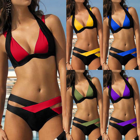 Bikini de Tiras Cruzadas con Combinación de Colores - Image 2