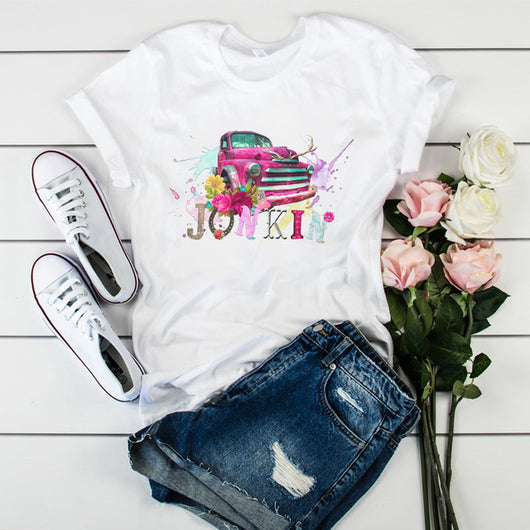 Playera Mujer Estampado Girasol y Cámara Manga Corta Cuello Redondo - Image 3
