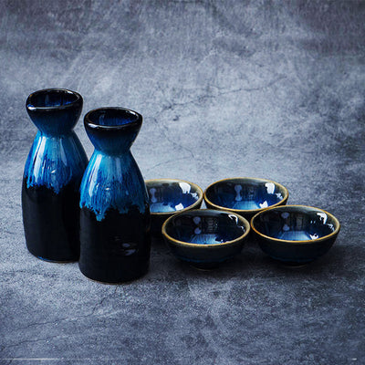 Juego de Sake Japonés Vintage - Botella de Cerámica con 4 Copas de Vidrio para Bar - Image 2