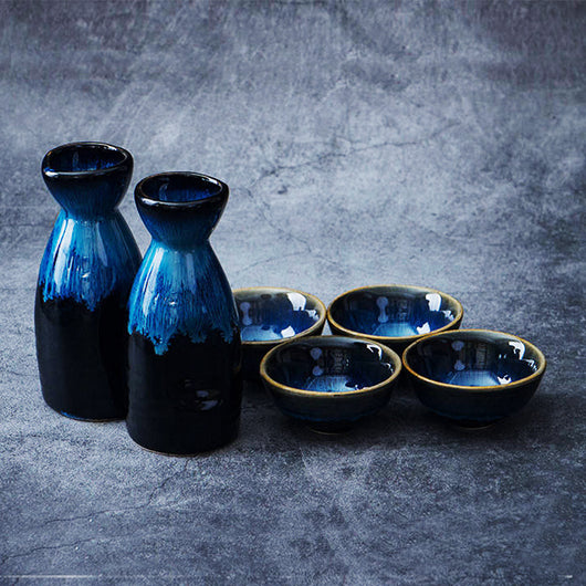 Juego de Sake Japonés Vintage - Botella de Cerámica con 4 Copas de Vidrio para Bar - Image 8