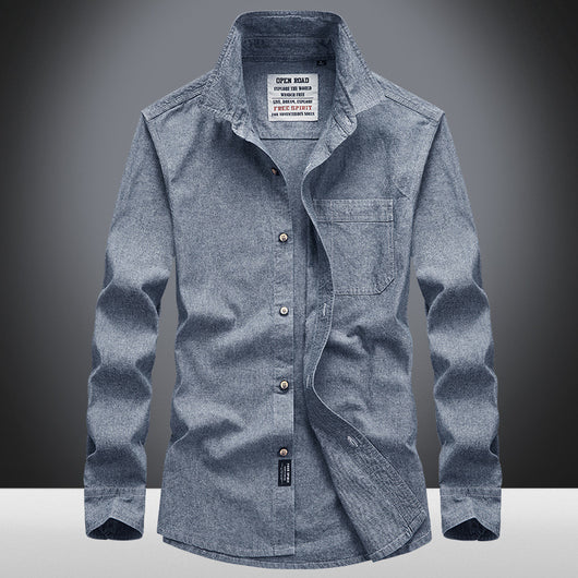 Camisa Casual de Solapa Manga Larga Color Sólido para Hombre - Image 7