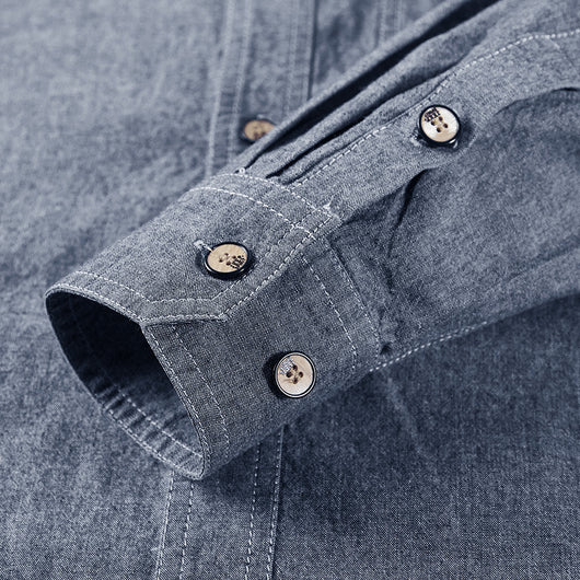Camisa Casual de Solapa Manga Larga Color Sólido para Hombre - Image 9