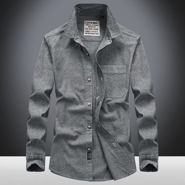 Camisa Casual de Solapa Manga Larga Color Sólido para Hombre