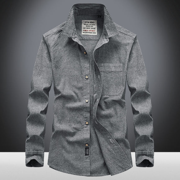 Camisa Casual de Solapa Manga Larga Color Sólido para Hombre