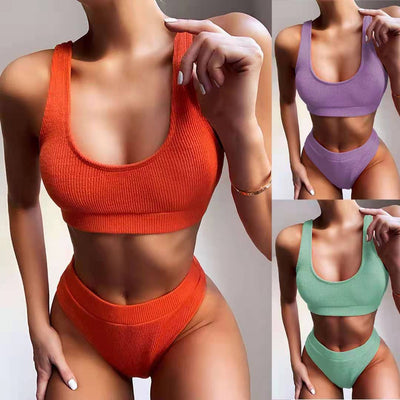 Bikini Tejido de Cintura Alta para Mujer - Traje de Baño Elegante Dos Piezas - Image 10