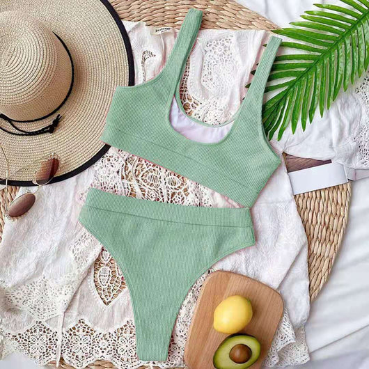 Bikini Tejido de Cintura Alta para Mujer - Traje de Baño Elegante Dos Piezas - Image 5