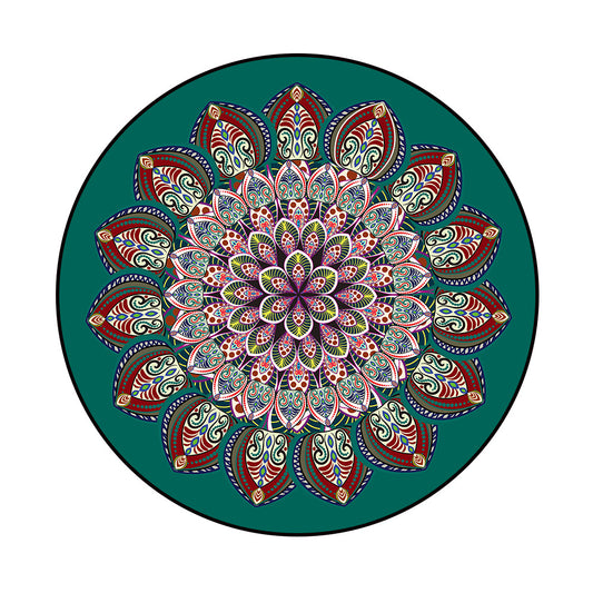 Tapete Circular Étnico Datura Multicolor - Terciopelo Terry para Dormitorio y Sala