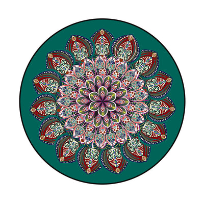 Tapete Circular Étnico Datura Multicolor - Terciopelo Terry para Dormitorio y Sala