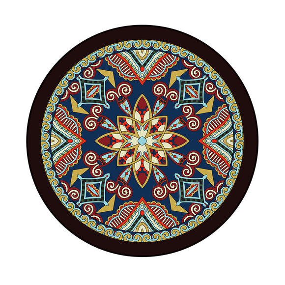 Tapete Circular Étnico Datura Multicolor - Terciopelo Terry para Dormitorio y Sala