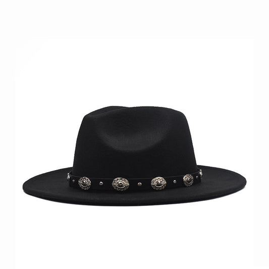 Sombrero de Fieltro con Cinturón Metálico y Ala Ancha