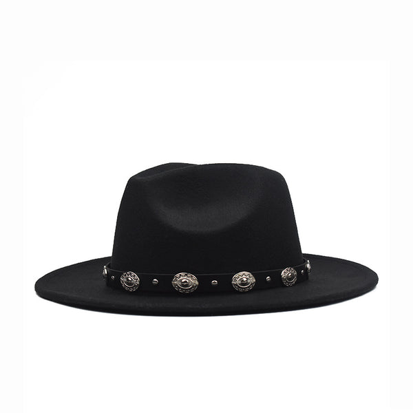 Sombrero de Fieltro con Cinturón Metálico y Ala Ancha