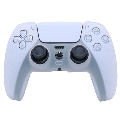 Pink silicone protective cover for PS5 gamepad with textured grips and skull and crossbones thumbstick cap. - Image 12