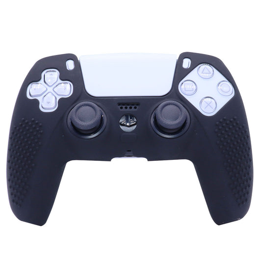 Pink silicone protective cover for PS5 gamepad with textured grips and skull and crossbones thumbstick cap. - Image 14