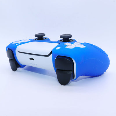 Pink silicone protective cover for PS5 gamepad with textured grips and skull and crossbones thumbstick cap. - Image 18