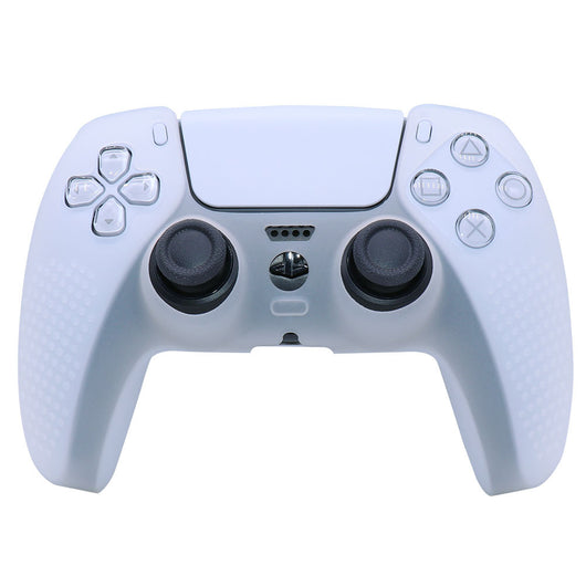 Pink silicone protective cover for PS5 gamepad with textured grips and skull and crossbones thumbstick cap. - Image 8