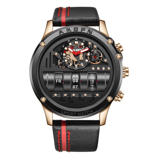 Reloj de Pulsera para Hombre Cuero Negro Diseño Creativo Plateado