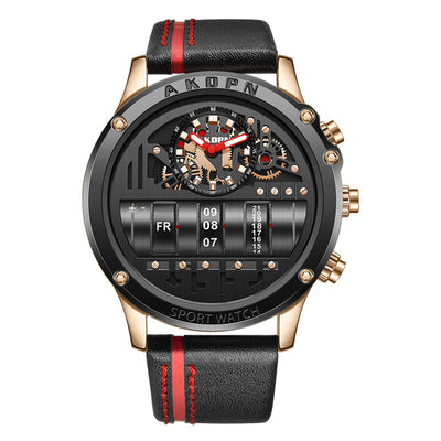 Reloj de Pulsera para Hombre Cuero Negro Diseño Creativo Plateado