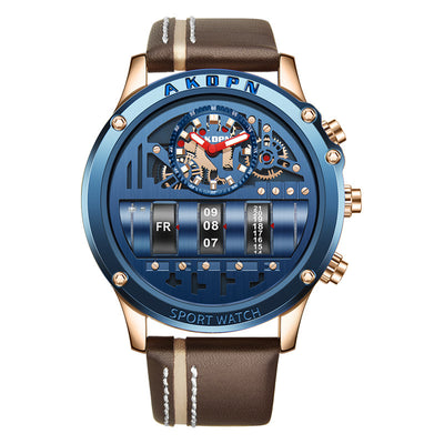 Reloj de Pulsera para Hombre Cuero Negro Diseño Creativo Plateado - Image 4