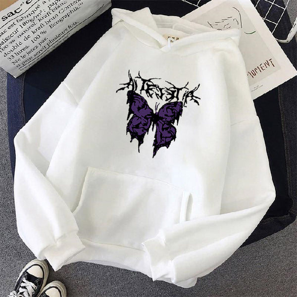 Sudadera Punk Mariposa Harajuku con Capucha Oscura
