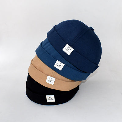 Gorra de Cuero Tide Melón con Carita Sonriente - Estilo Landlord Japonés