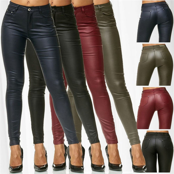 Pantalones de Cuero Sintético para Mujer