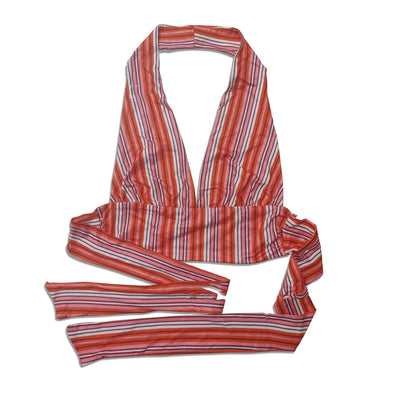 Top Halter Envolvente Sexy con Escote Profundo y Rayas - Image 10