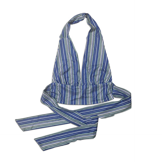Top Halter Envolvente Sexy con Escote Profundo y Rayas