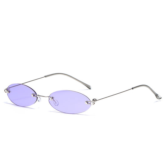 Gafas de Sol Ovaladas sin Marco para Mujer y Hombre - Estilo Retro Púrpura y Negro - Image 9