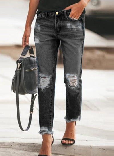 Pantalones Denim Rotos Desgastados con Estilo - Image 3