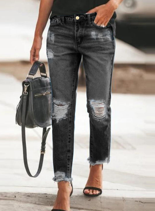 Pantalones Denim Rotos Desgastados con Estilo - Image 3