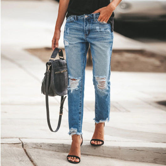 Pantalones Denim Rotos Desgastados con Estilo