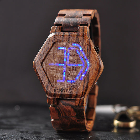 Reloj de Madera LED para Hombre con Visión Nocturna