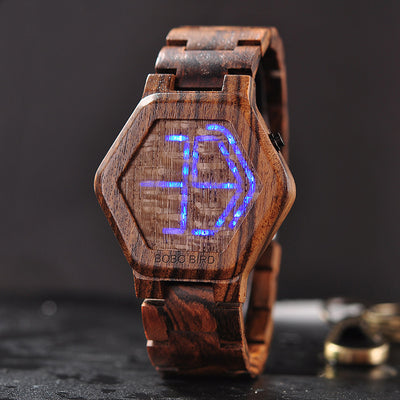 Reloj de Madera LED para Hombre con Visión Nocturna